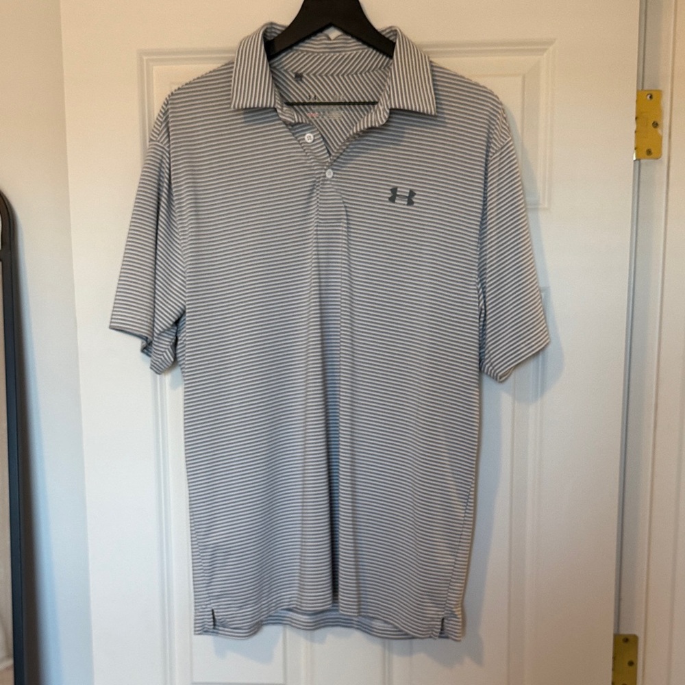 Under Armour Men's Gold Polo Shirt - Grey and White Stripes